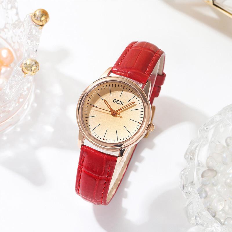 Simple Classic Disc Bamboo Pattern Belt Quartz Watch Women S Retro Waterproof Watch