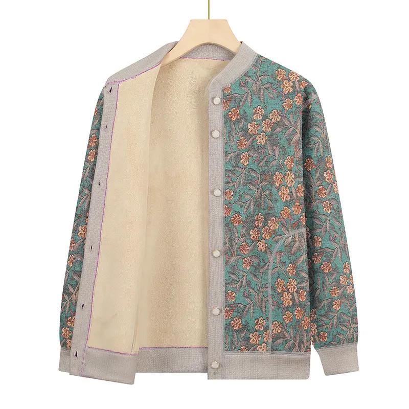 Knitted Sweater Coat for Middle-Aged & Elderly Women - Plush Velvet, Thick Winter Warmth for Grandma & Mom