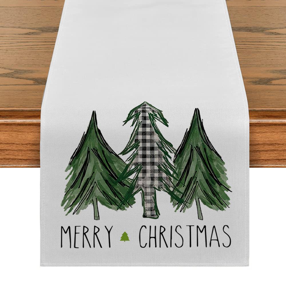Christmas Table Runner Plaid Seasonal Farmhouse Holiday Table Cloth Home Party Decoration