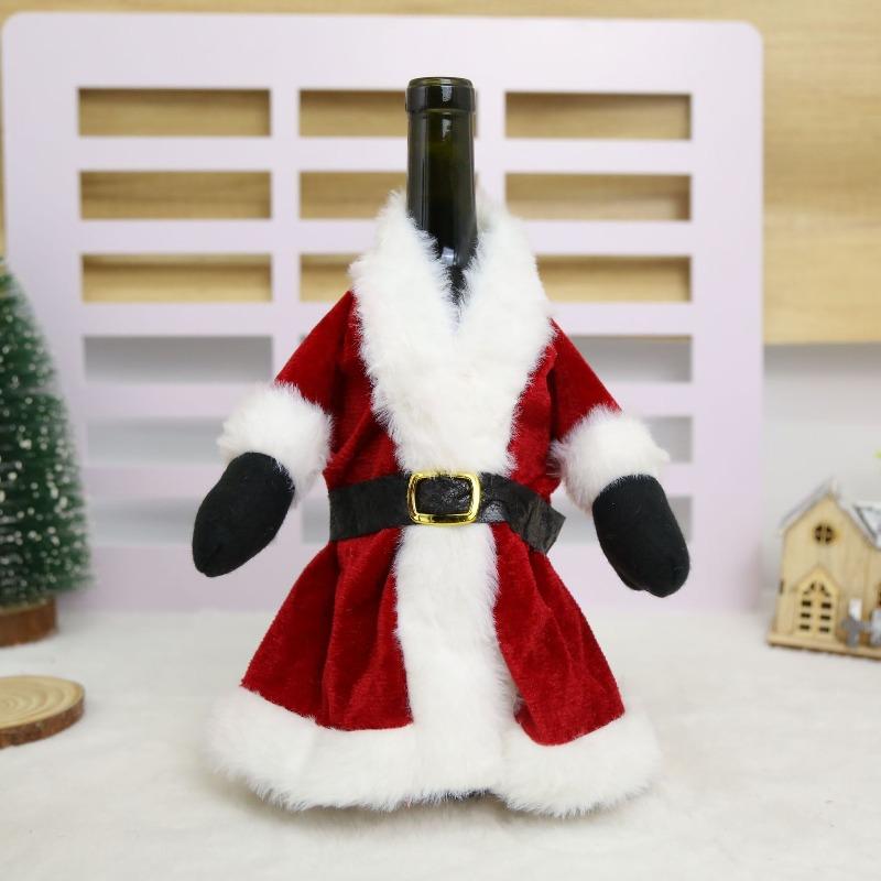 Christmas wine bottle cover, fabric Santa Claus clothing, red wine bottle table decoration