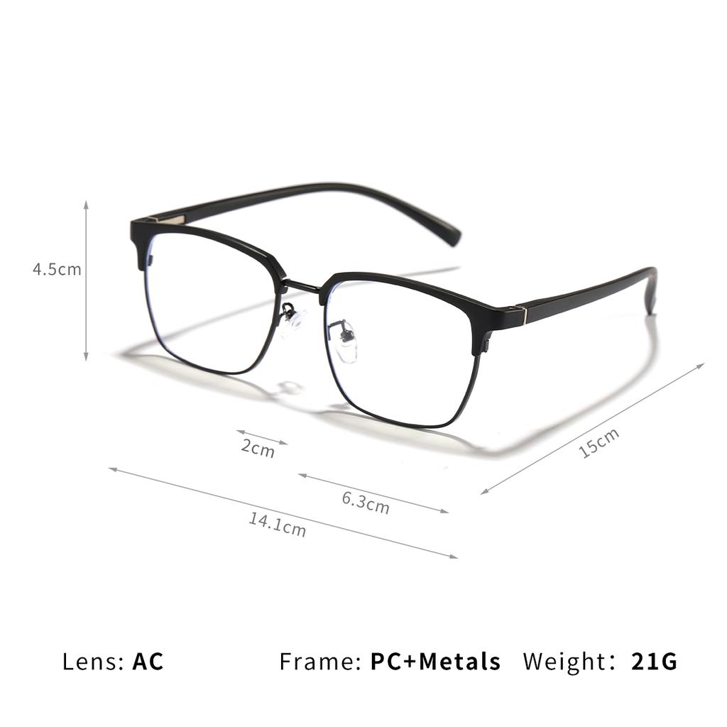 Simple square frame business style anti-blue light glasses Male and female metal students myopia glasses
