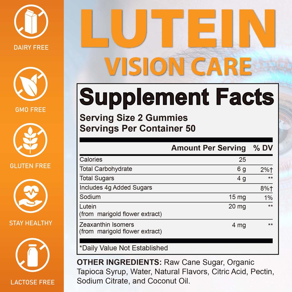 Lutein Gummies, Containing Zeaxanthin Blend, Gentle and Easily Absorbed, Suitable for Adults.