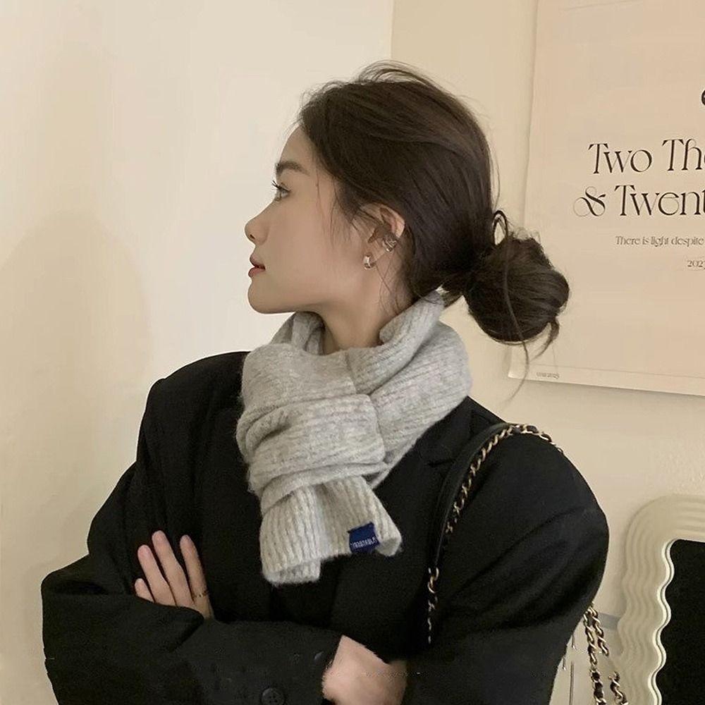 Woolen Knit Scarf Solid Color Short Neckerchief Neck Guard Shawl Neck Warmer Women