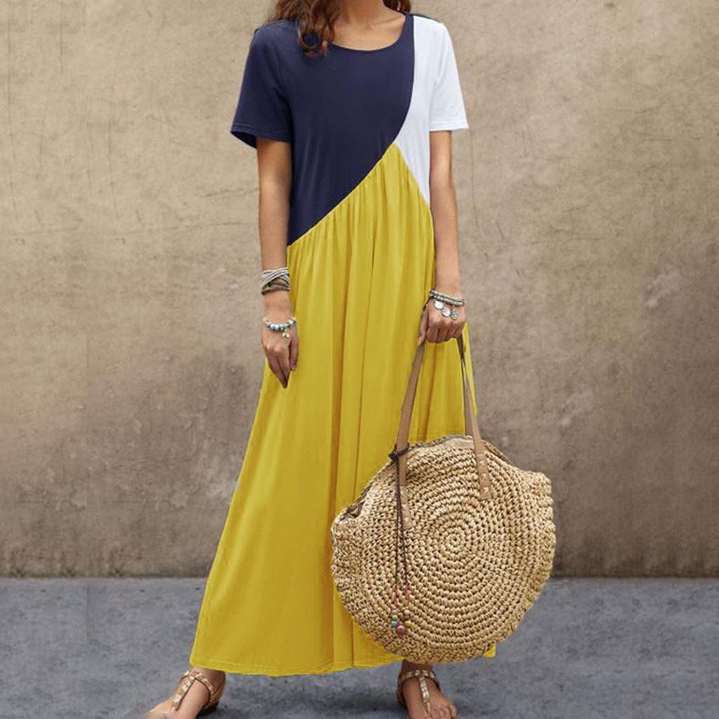 Rochii Femei Rochii Maxi Lungi pentru Femei Vestidos Rochie Casual Plajă Patchwork Culoare Mânecă Scurtă Largă Casual Mărimi Mari