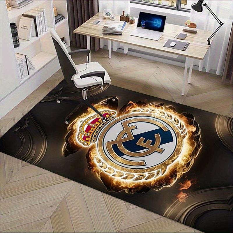 1 Stück Real Madrid, Wappen, Feuer Büro Teppich Weicher Eingangsteppich aus Polyester Waschbar Rutschfest Maschinenwaschbar