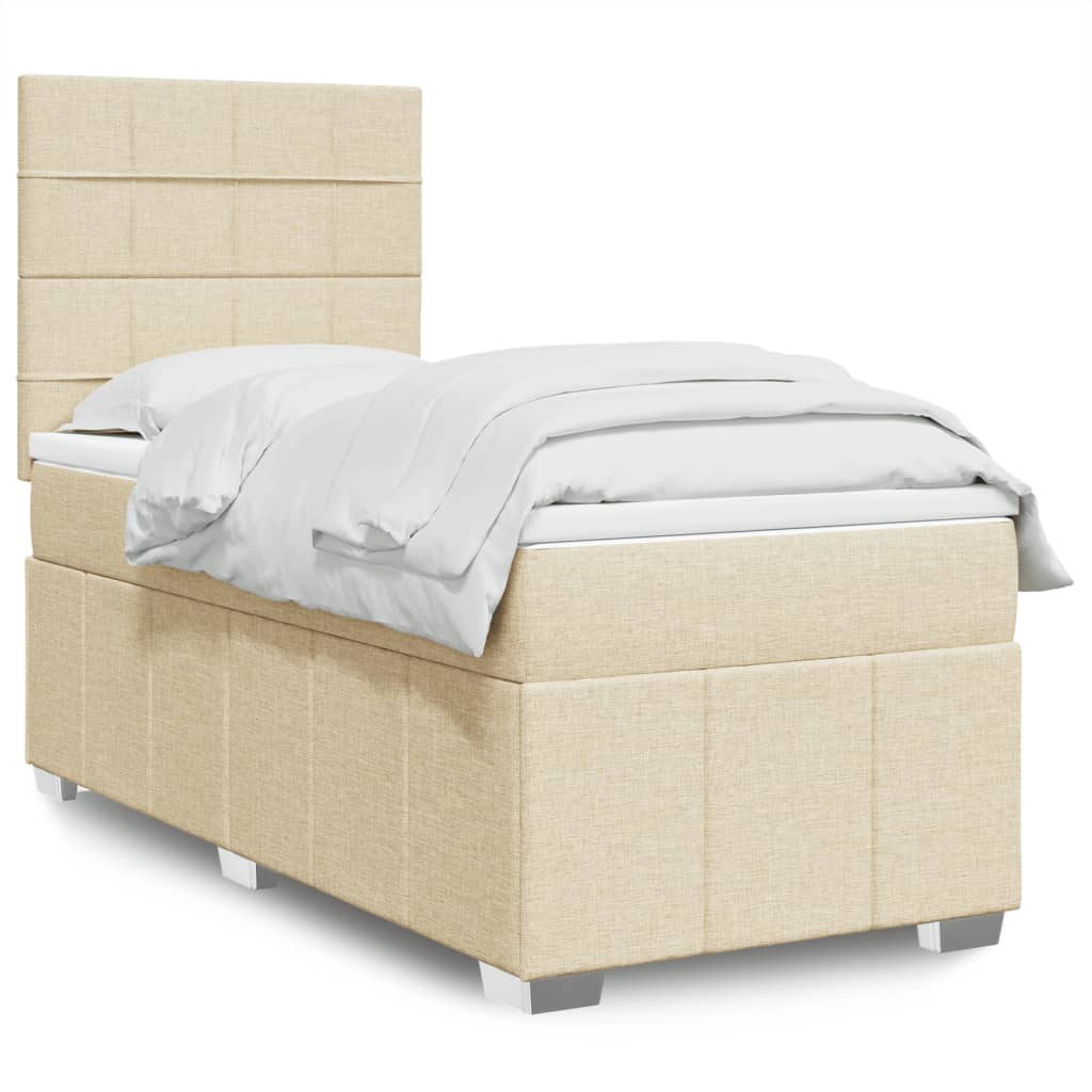 Box Spring Bed with Mattress Cream 100 x 200 cm Fabric