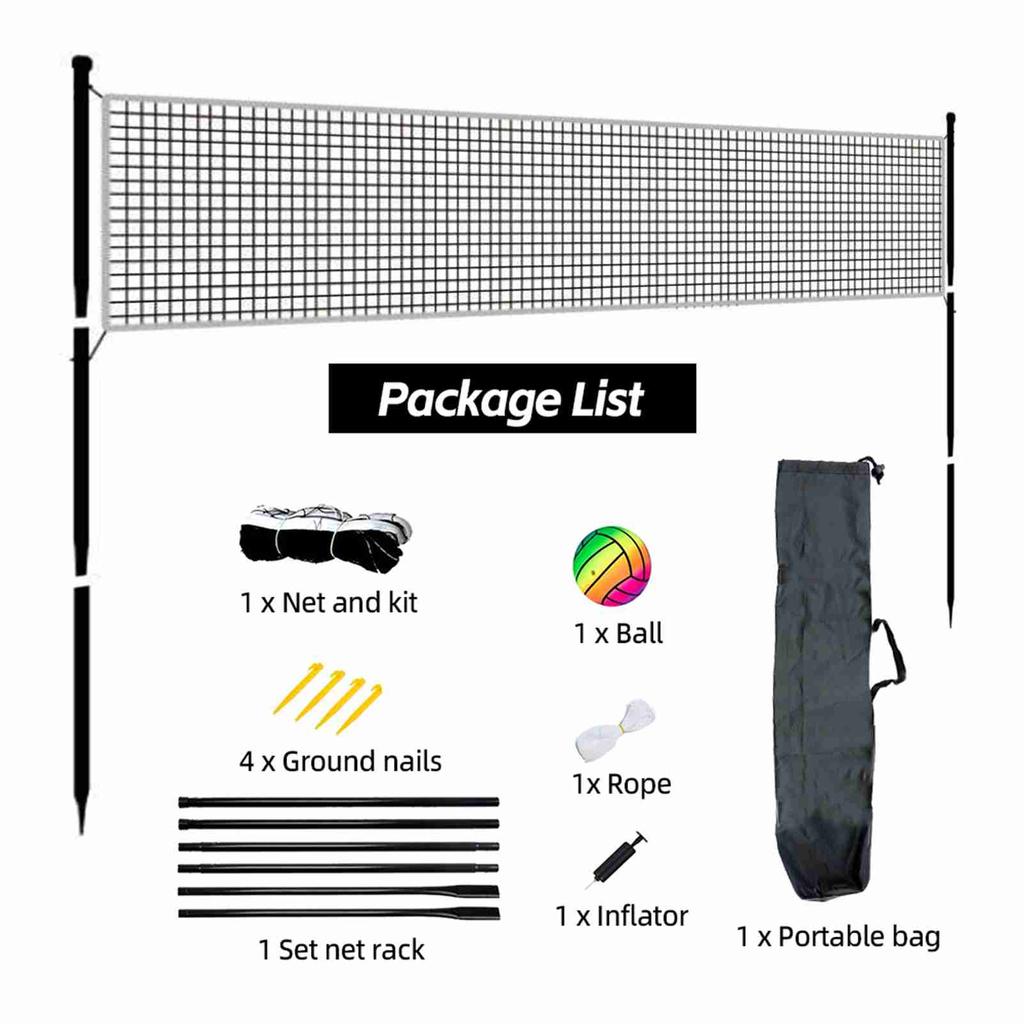 Beach Volleyball Net Football Net Badminton Net with Stand Package Bag for Backyard Outdoor Portable