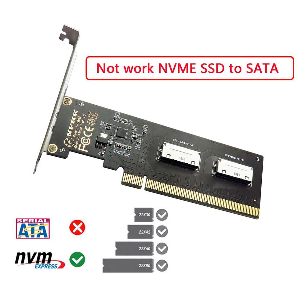 NFHK Adapter 16x to Dual Oculink 8x VROC Adapter for Motherboard SSD Graphics Card PCIE4.0 PCI-Express SFF-8612 SFF-8611