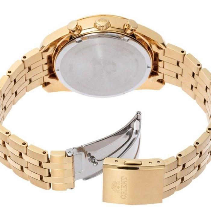 WatchNation Orient Stretch Solar Chronograph 40mm Champagne Dial Gold Strap Men's Watch RA-TX0301G10B