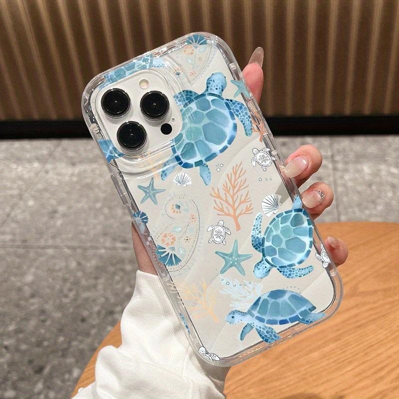 Coque de téléphone transparente avec impression de tortue bleue et airbag, Convient pour les téléphones séries iPhone 17, 16, 15, Plus, Pro, Max - Idéale pour offrir