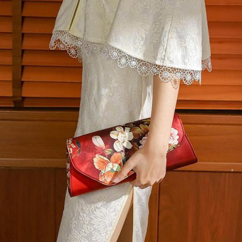 Johnature Poșete de damă Genți Cheongsam antice Versatile, vintage, cu imprimeu floral, Genți de umăr pentru femei