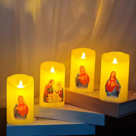 Yousheng LED Christmas Candle Lights Flameless Flickering Prayer Lamp Religious Figure Design Lights for Home Altar Church Decor