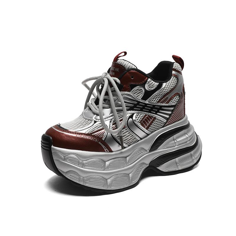 Small Muffin Platform Sneakers Women's 2025 Spring New 12CM Small Inner Height Increase Casual Dad Shoes