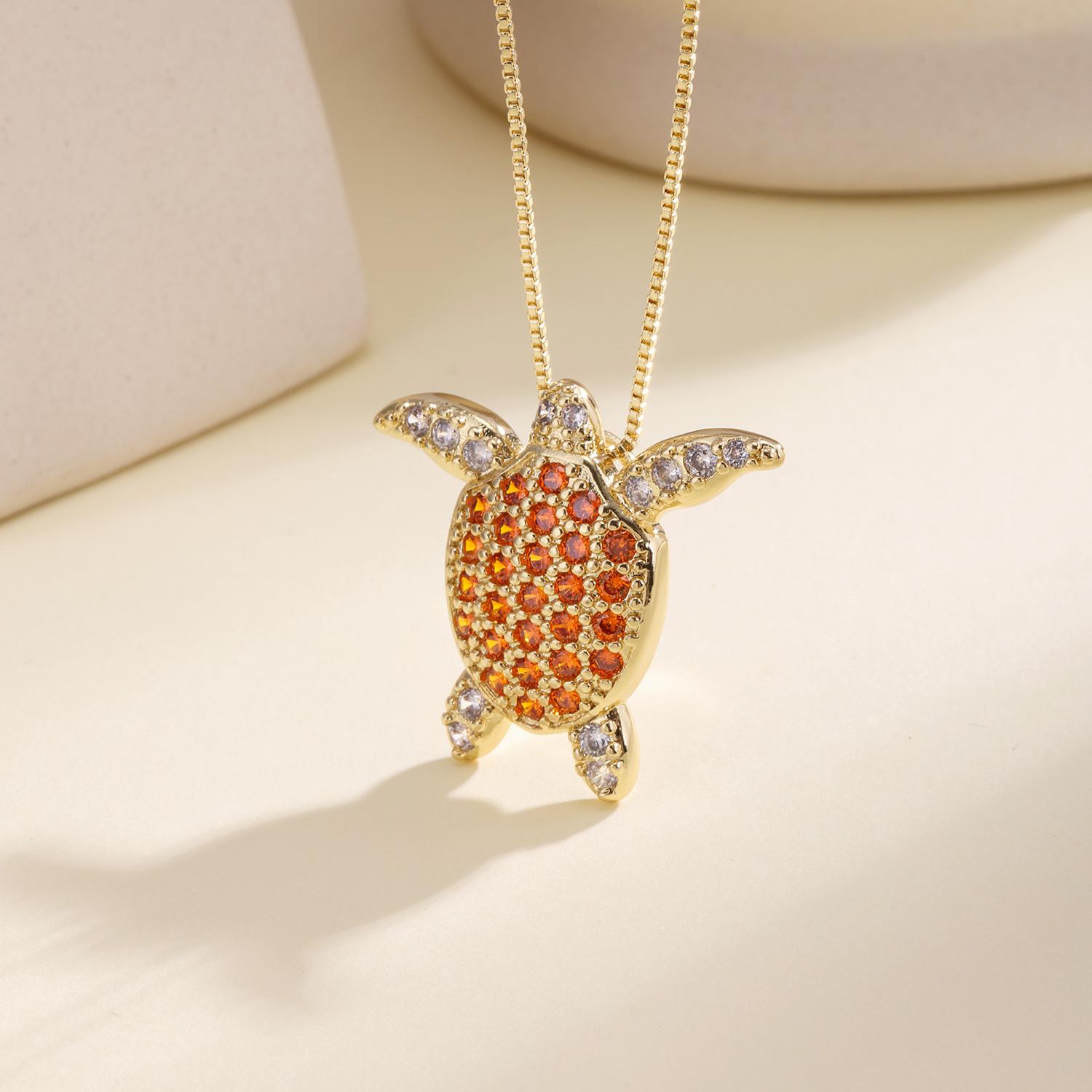 

Nidin Sea Turtle Pendant Necklace Pave Crystal Zircon Longevity Symbol Animal Jewelry Adjustable Clavicle Chain For Women Men оранжевый