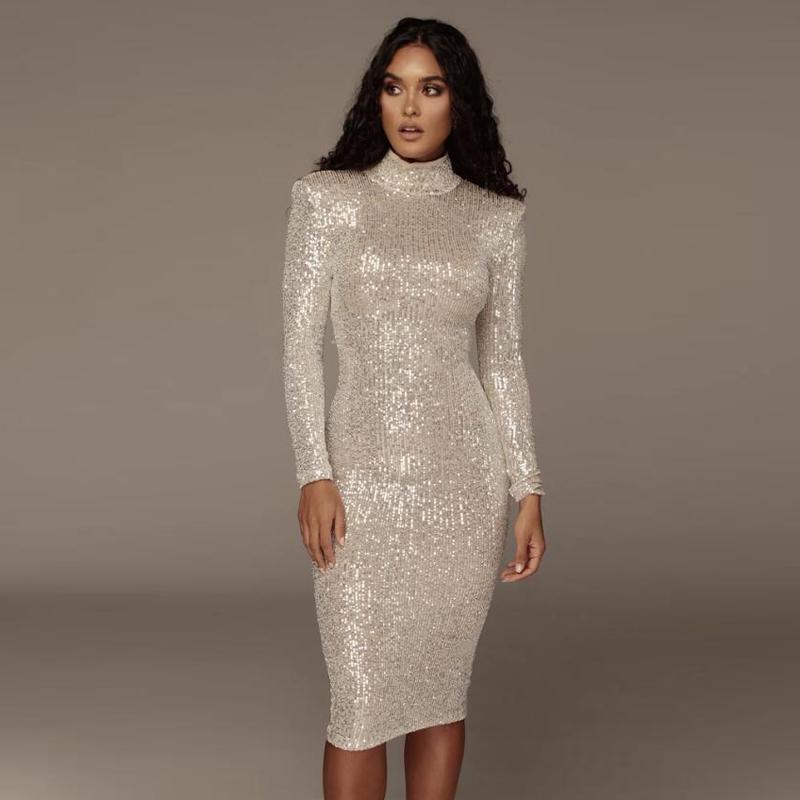 Sequined High collar Midi DressElegant 