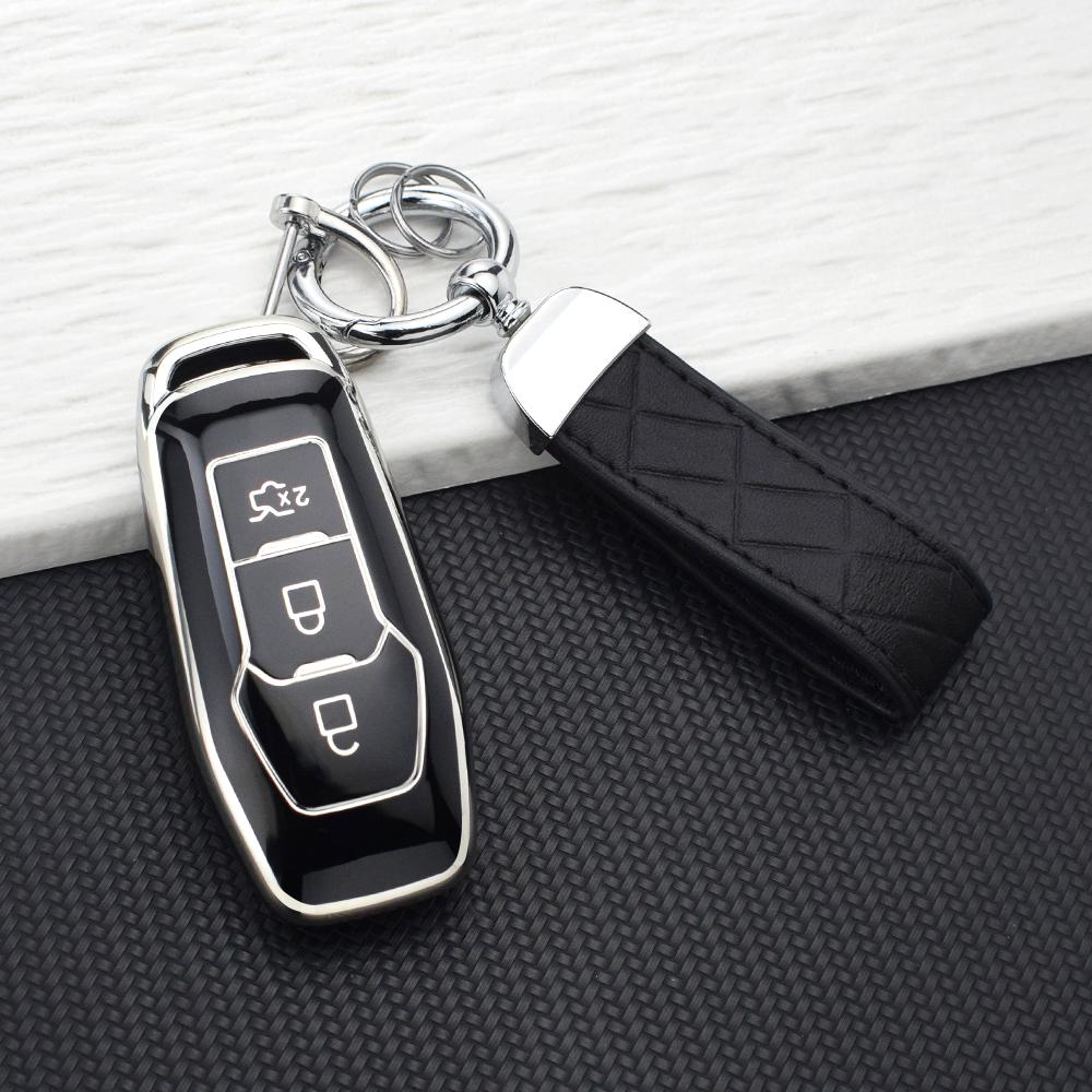 Soft TPU Key Case for Ford Mustang Edge Explorer Fusion Mondeo Kuga Smart 3 Buttons Remote Car Key Fob Cover Holder KeyChain