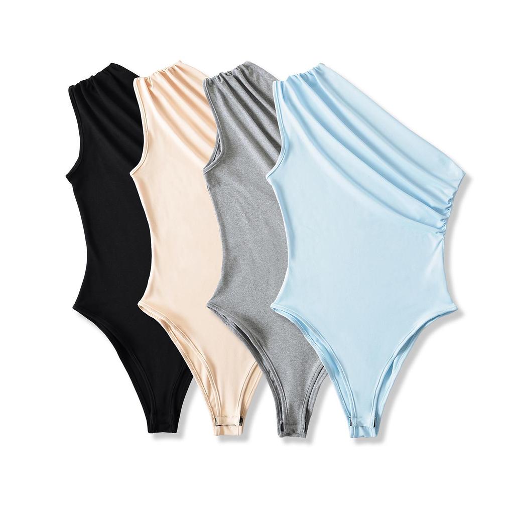 2025 European & American One-Shoulder Ruched Bodysuit: Sexy, Slim Fit Summer Top