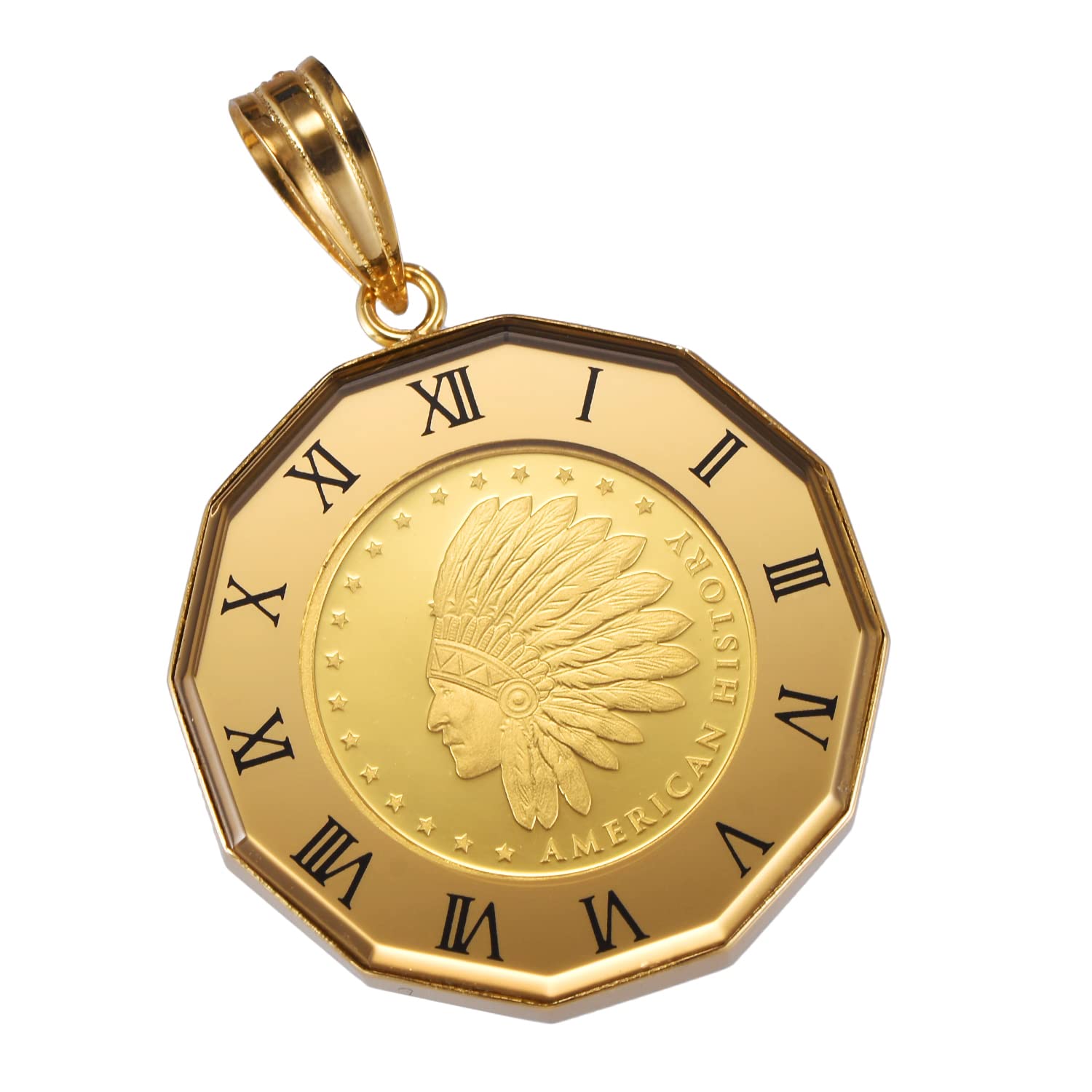 

K24 Pure Gold Coin Pendant Indian Eagle Gold K18 Frame Engraved Unisex [Speranza] & жовтий