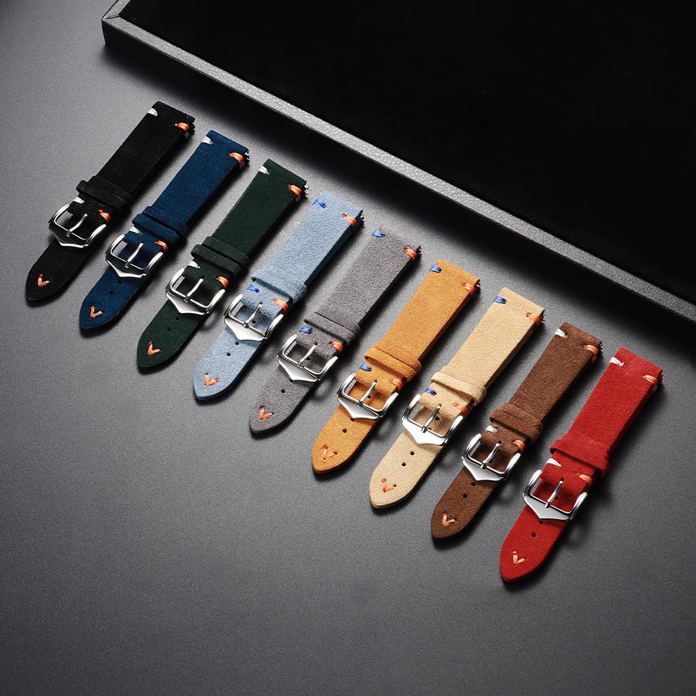 Calfskin Soft Suede Strap Watch Band 18mm 20mm 22mm Handmade Stitching Cowhide Strap for Omega for Seiko Smartwatch Wristband