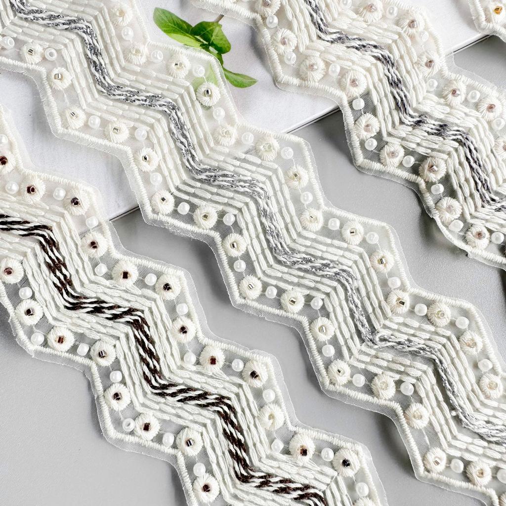 4Cm Bead Embroidery Wave Barcode Lace Clothing Dress Window Decoration Luggage Clothing Decoration Lace Accessories