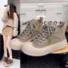 Fashion Women's Lace-Up High-Top Shoes Autumn Winter New Style Retro Platform Soft-Sole Mid-Heel Ankle Boots