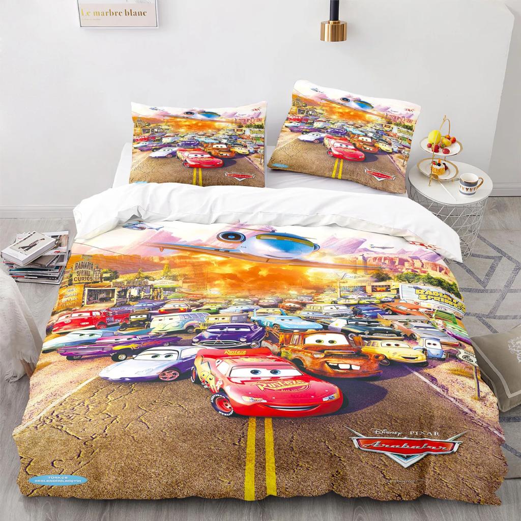 Cars Lightning McQueen 3D Children's Bedding Set 3-piece Set 1 Quilt Cover 100% Polyester Home Decor Cartoon