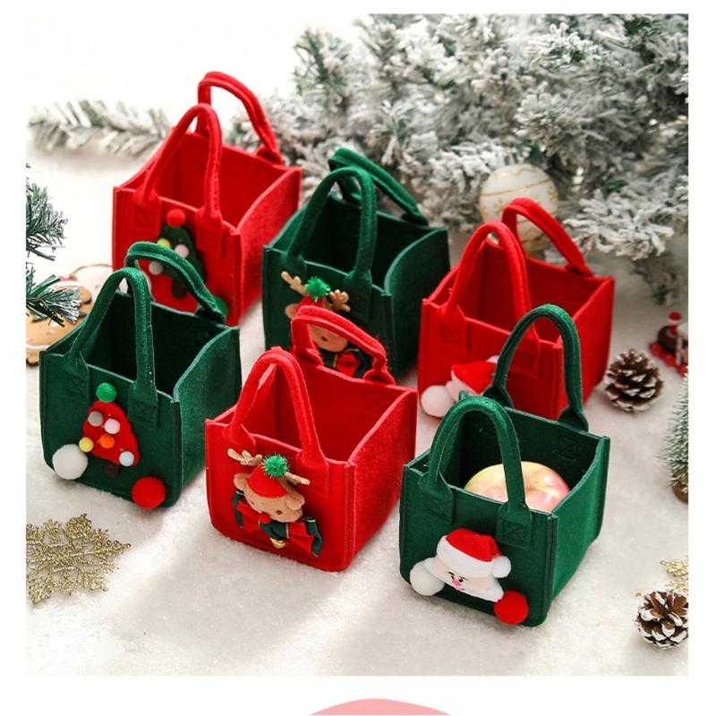 Felt Christmas Storage Bag Portable Handheld Design Organizer For Holiday Apples Gifts And Home Decoration