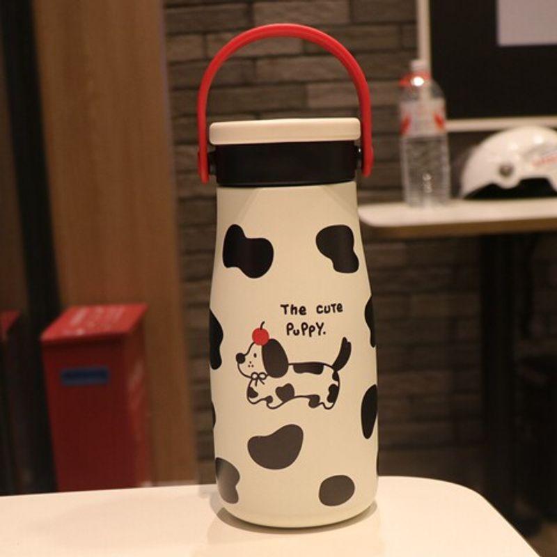 

316 Thermos Coffee Cup with Ceramic Inner Liner for Girls, 2025 New Model, High Aesthetic Value, Portable Dual-Drink Straw Cup for Students Cow 600ml