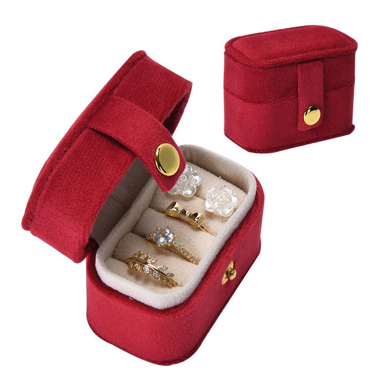 Portable Jewelry Box Pu Mini Ring Box Earring Storage Jewelry Box Snap Button