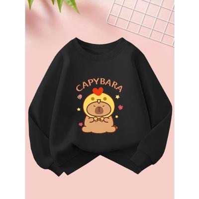 Capybara Cute Chick Pattern Print Outdoor Sports And Indoor Daily Casual Comfortable, Girls' Fashion Long-Sleeved Round Neck Sweatshirt