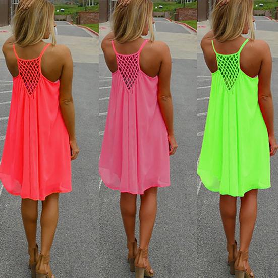 Sexy Women's Summer Casual Sleeveless Strap Backless Beach Dress for Evening Party