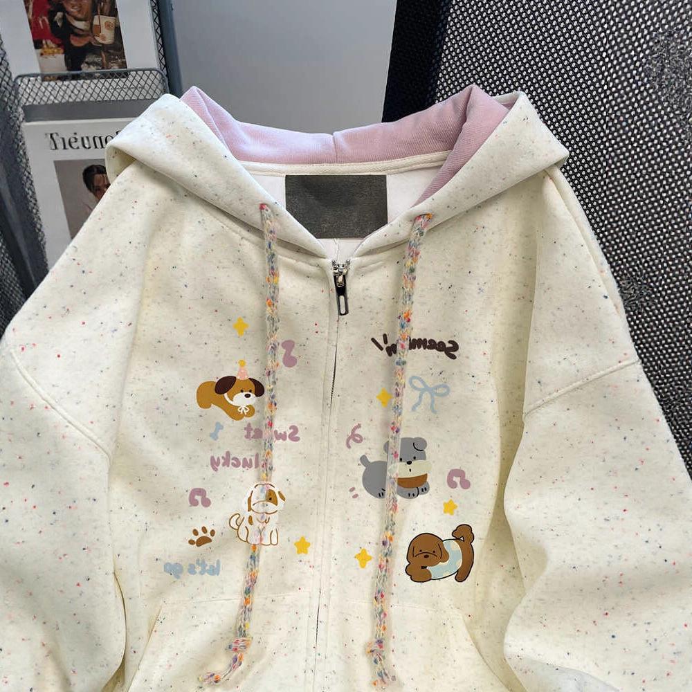 American high street letter printing hooded sweater women's 2025 new loose design niche pure cotton
