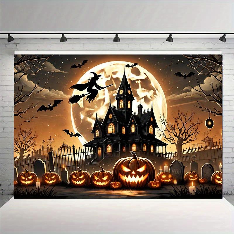 1 item a spooky Halloween scene with a ghostly atmosphere featuring a vibrant polyester background fabric.PMJ