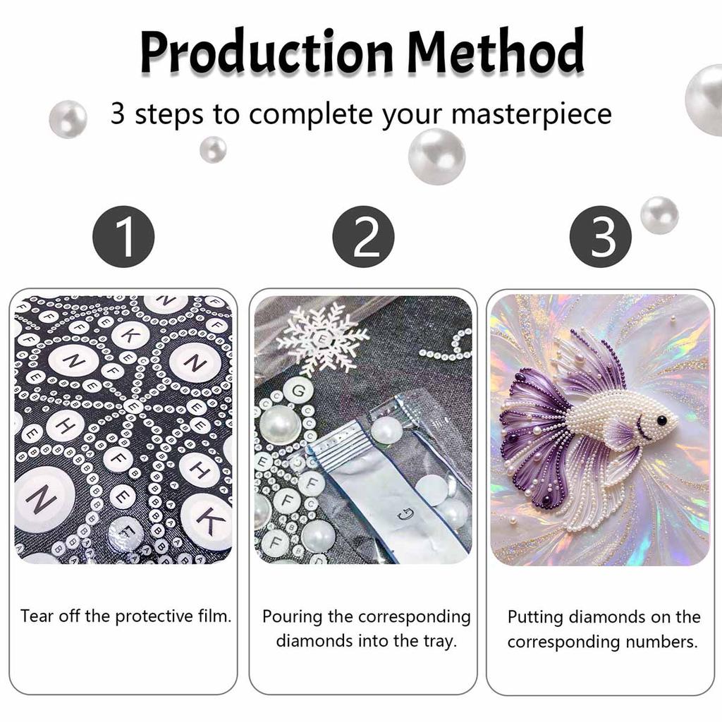 Betta Fish Pearl Kit DIY 5D Rhinestone Art Craft for Adults and Kids Home Party Decoration Handmade Gift
