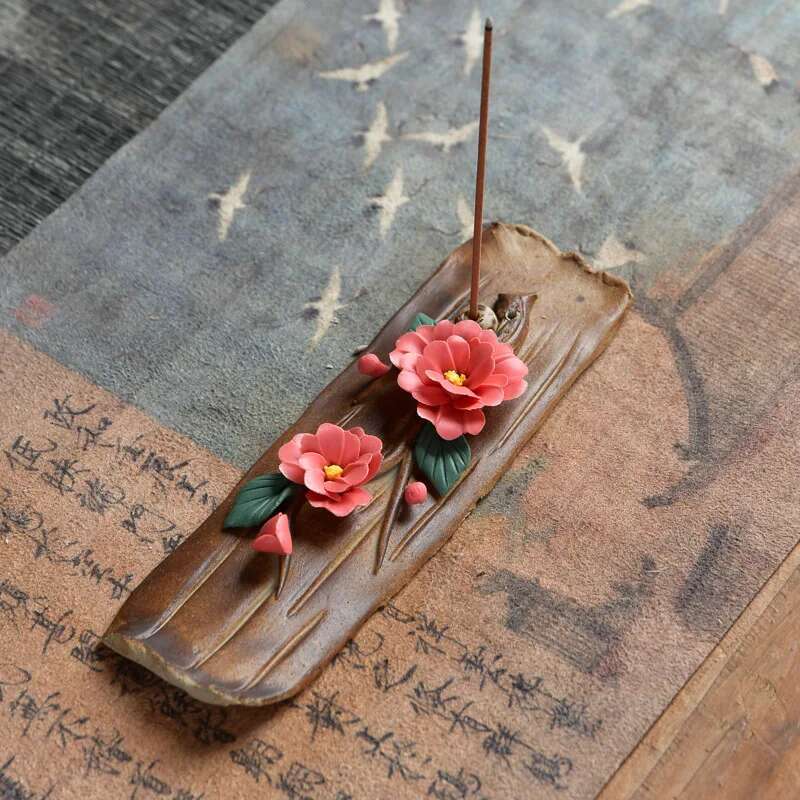 Ceramic Censer Handicrafts Peach Blossom Home Ornaments Peony Incense Stick Burner Holder