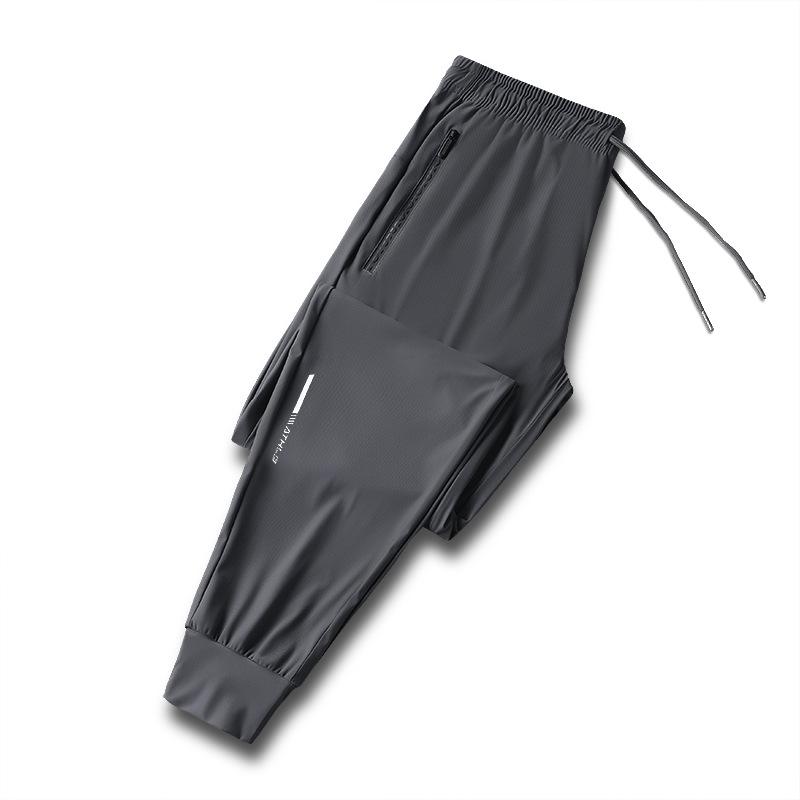 Summer Thin Large Size Ice Silk Quick-drying Pants Plus Large Sports Pants Comfortable Straight Drawstring Feet Large Size