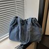Casual Denim Tote Bag Large Capacity Canvas Bucket Bag Oxford Drawstring Shoulder Bag  Travel