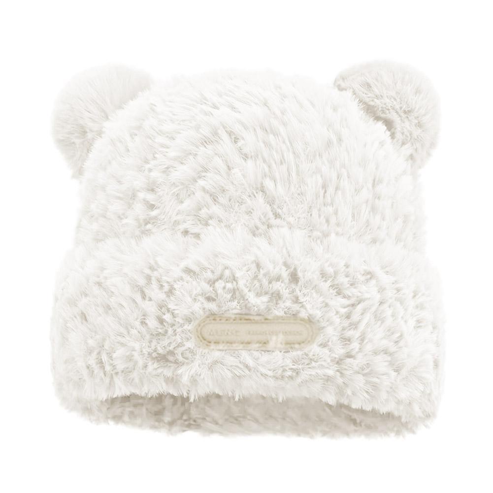 Cute Little Bear Beanie Thickened Warm Plush Hat Lovely Knitted Cap Solid Color Casual Bear Ear Hat Winter Fashion Accessories