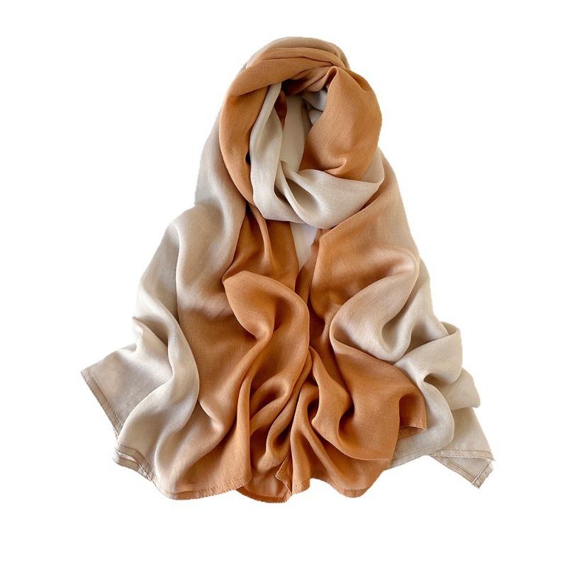 New retro cotton and linen scarf rainbow color gradual change scarf solid color silk scarf shawl women's versatile pleated silk scarf