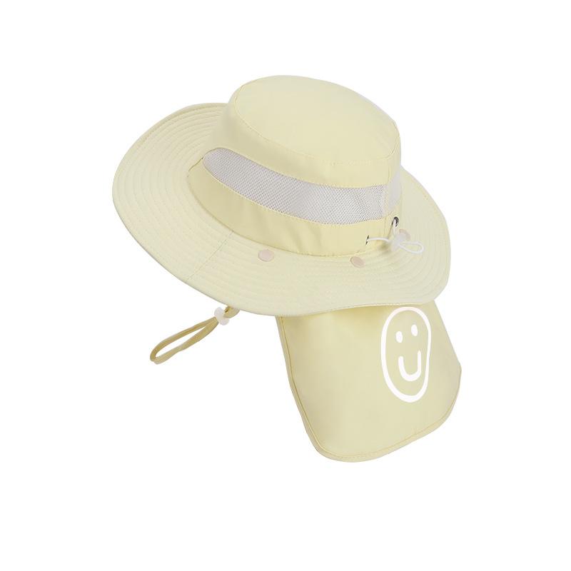 Summer Children's Hat Outdoor Outing Visor Solid Color Breathable Sunscreen Hat Large Brim Shawl Neck Bucket Hat