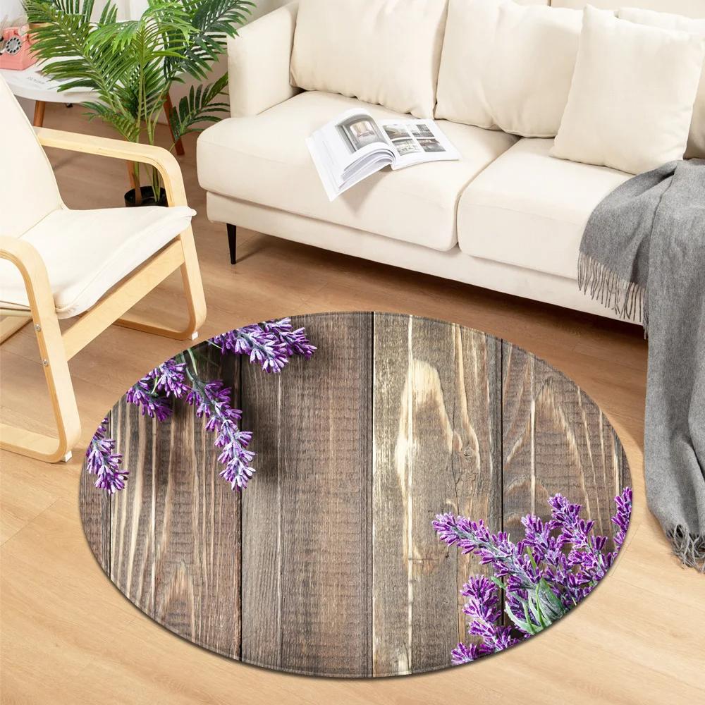 Wooden Pattern Round Area Rug, Soft Chenille Anti Slip Circle Carpet for Living Room, Bedroom, Bathroom, Home Floor Mat Decor