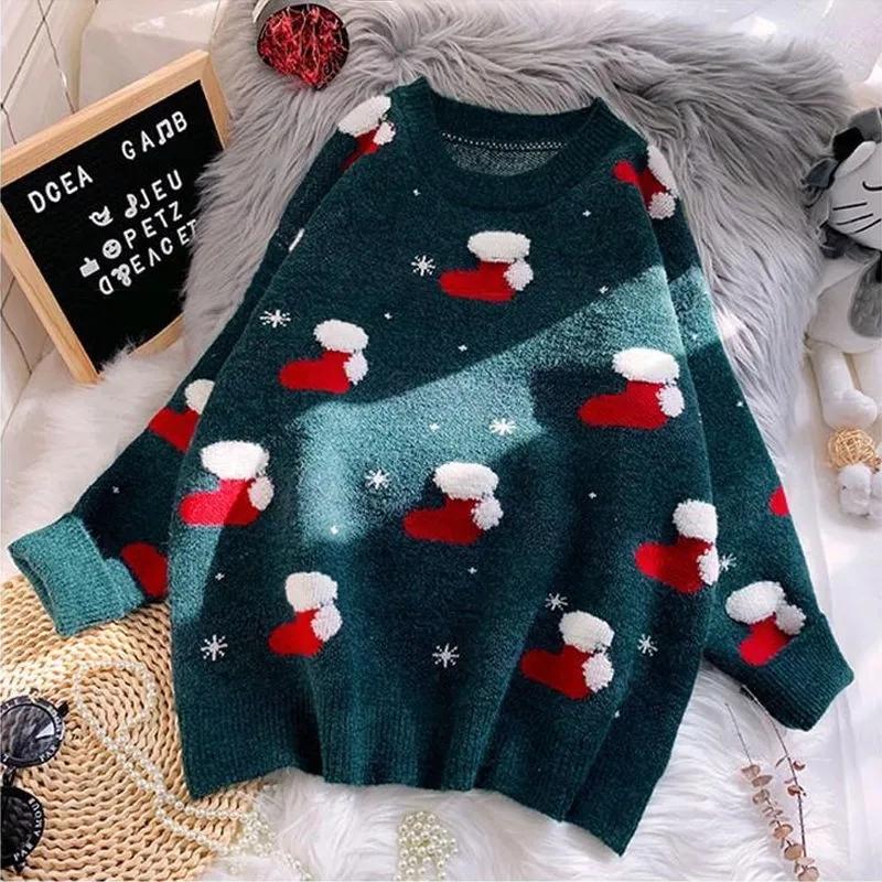 

Свитер с круглым вырезом «Снежинка Рождество», женские модные осенне-зимние носки с длинным рукавом, вязаный пуловер с принтом, шикарные женские джемперы S зелёный