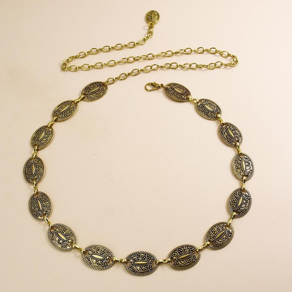 Vintage Floral Engraved Thin Metal Waist Chain - Fashionable Versatile Body Chain Belt