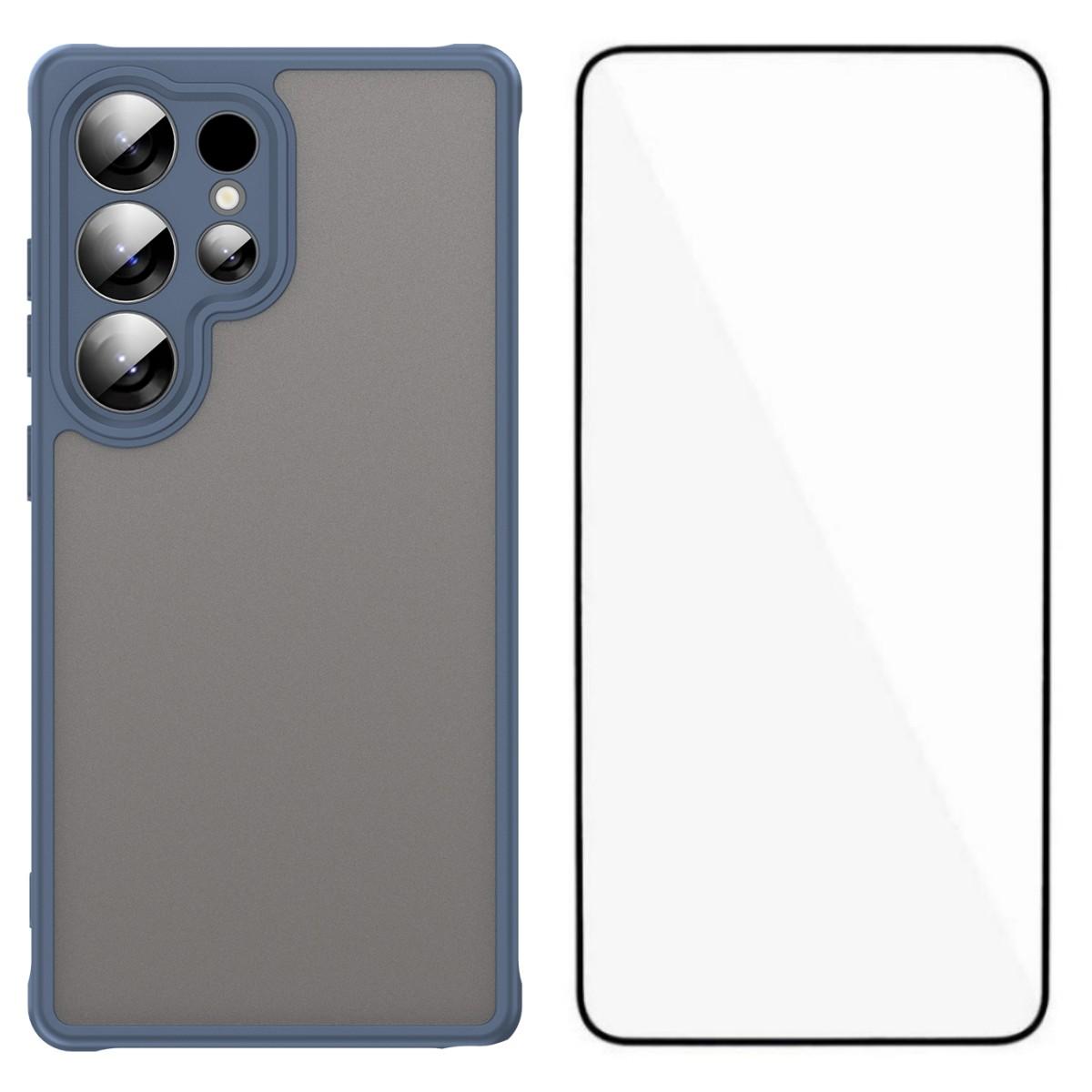 

For Samsung Galaxy S24 Ultra Case with Screen Film WANLONFENG FD Series Skin Touch TPU PC Phone Back Cover Blue