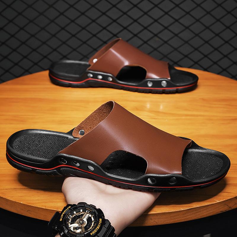 

One-word drag men s high-grade deluxe version one-pedal outer wear ruffian handsome 2025 summer high-grade slippers slippers 44 коричневый