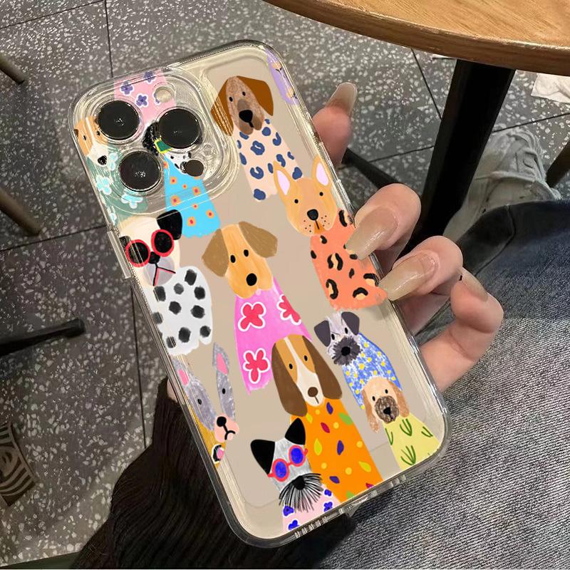Creative Colorful Dog Transparent Phone Case For Iphone 17 Air 16 16e 15plus 14 13 12 11 Pro Max Shockproof Bumper Cover