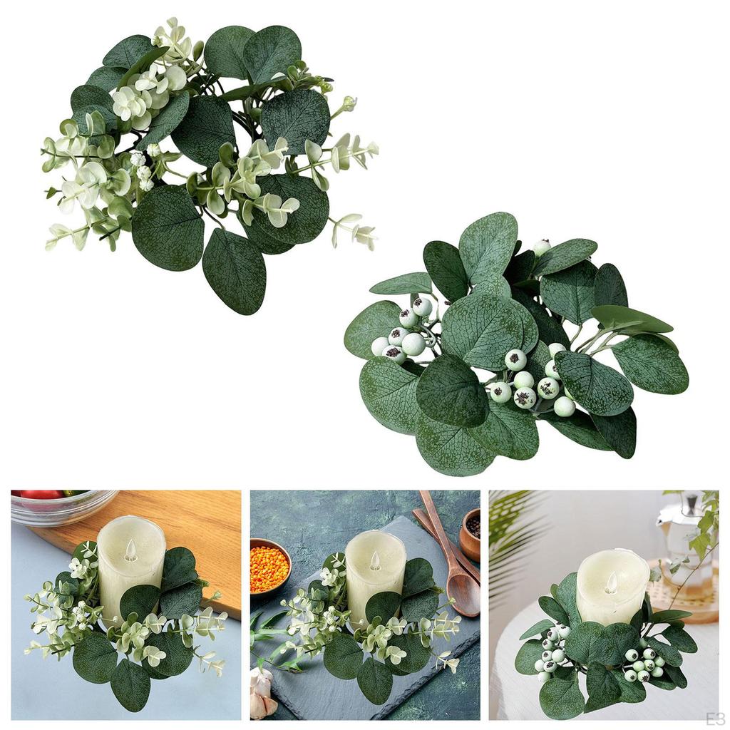 Candle Ring Artificial Eucalyptus Leaves Wreath 9.8inch Home Decor Small Boho Pillar
