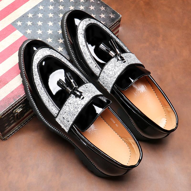 Men‘s Luxury Sequins Tassels Loafers Men Wedding Party Nightclub Fashion Leather Casual Shoes Mens Outdoor Flats