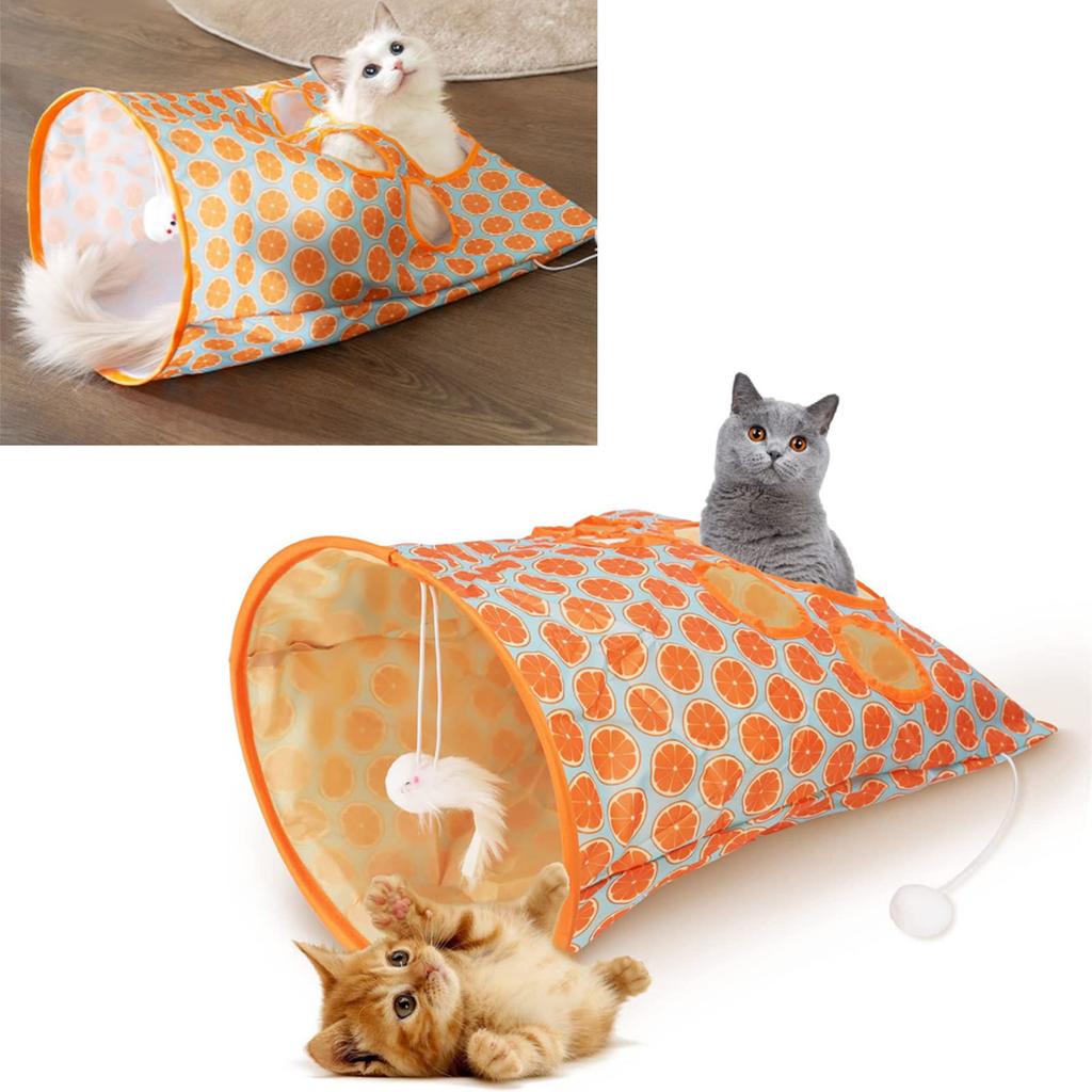 Cat Tunnel Bag Foldable Interactive 5 Holes Crinkle Sounds Tunnel Pet Drill Bucket with Plush Balls