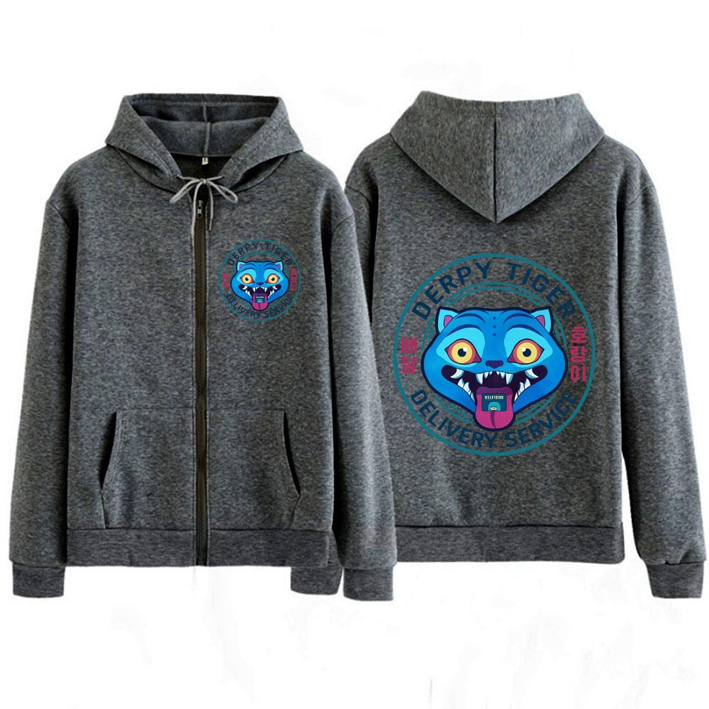 

KPop Мисливці на демонів Huntrix Блакитний тигр Смішний графічний принт Толстовки на блискавці Чоловічі Жіночі Модні Толстовки Куртки Пальта Хараджуку S темно-сірий колір